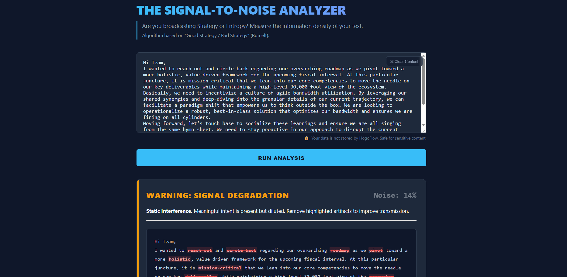 HogoFlow Signal-to-Noise Analyzer